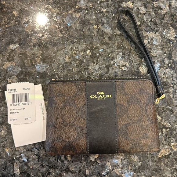 Coach Signature Black and Brown Wristlet - Picture 6 of 6